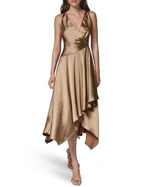 Donna Karan Hammered Satin Handkerchief Hem Dress - Natural
