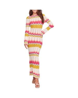 CAPITTANA Piper Long Sleeve Herringbone Pointelle Cover-Up Sweater Dress - Multicolor