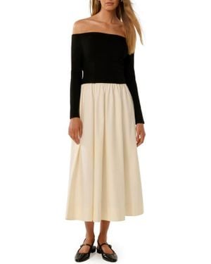 EVER NEW Savannah Off The Shoulder Long Sleeve Midi Dress - Natural