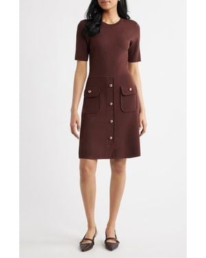 Eliza J Patch Pocket A-Line Sweater Dress - Red