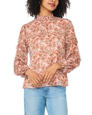 Chaus Floral Print Ruffle Top - Red