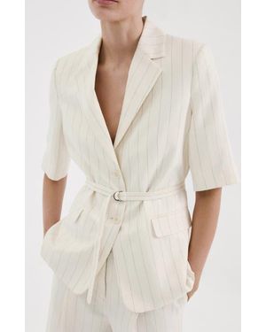 Mango Argelia Belted Short Sleeve Blazer - Natural