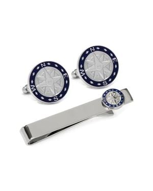 Cufflinks Inc. Compass Cuff Links & Tie Bar Gift Set - Blue