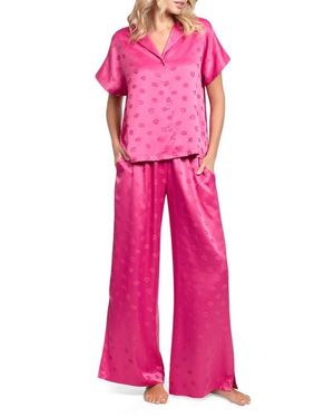 MIDNIGHT BAKERY Valentine's Day Print Satin Long Pajamas - Pink