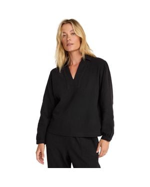 Haven Well Within Textured Cotton Gauze Collared Top - Black