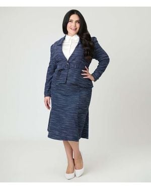 Unique Vintage Plus Size Tweed Tina Trumpet Skirt - Blue