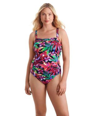ShapeSolver Sport Shirred Bandeau Chlorine Resistant One-Piece Swimsuit