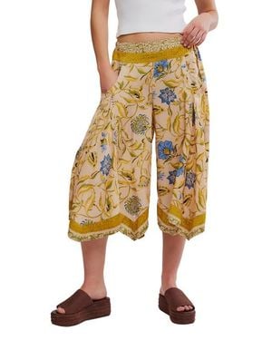 Free People Sweet Reaction Print Crop Swing Pants - Yellow