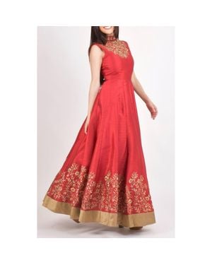 Ras Embroidered Silk High Neck Gown