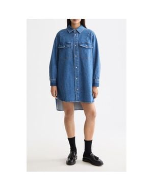 Scotch & Soda Long Sleeve Washed Denim Mini Shirtdress - Blue