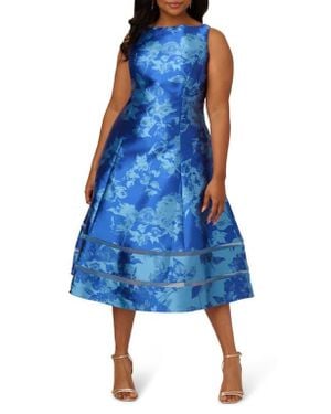 Adrianna Papell Metallic Floral Jacquard Fit & Flare Cocktail Dress - Blue