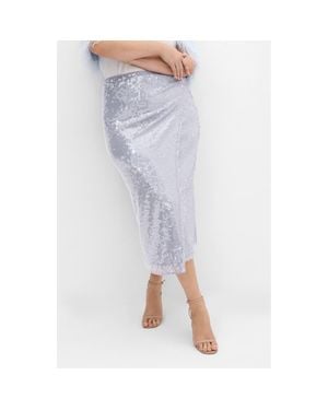 City Chic Sequin Midi Skirt - White