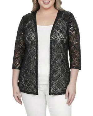 Standards & Practices Sequin Lace Open Front Cardigan - Black