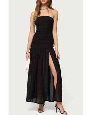 Edikted Marisa Strapless Drop Waist Mixed Media Maxi Dress - Black