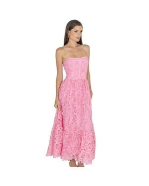 Akalia Amelia Lace Bustier Midi Dress Guipure Lace - Pink