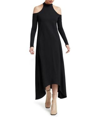 MARCELLA Kalene Cold Shoulder Long Sleeve High-Low Maxi Dress - Black
