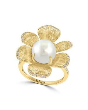 Effy 14K Diamond Fresh Water Pearl Large Flower Ring - Metallic