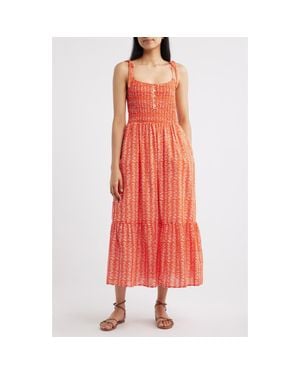 Marine Layer Carmen Tie Strap Ruffle Hem Midi Dress - Orange