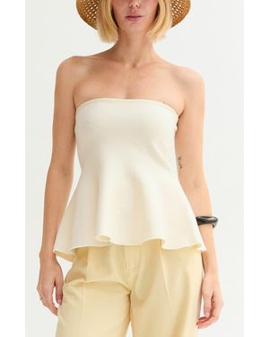 Crescent Jacquard Knit Peplum Top - Natural