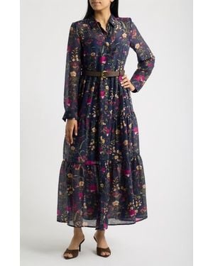 Cece Belted Long Sleeve Shirtdress - Blue