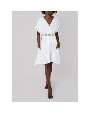 Haveli Amma Poplin Ribbon Dress - White