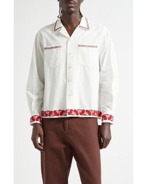 Bode Cherry Lane Beaded Cotton Poplin Button-Up Shirt - White