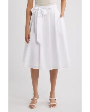 Tahari Tie Waist Midi Skirt - White