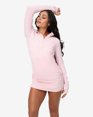 BloqUV Long Sleeve Sun And Uv Protection Drawstring Coverup Dress - Pink