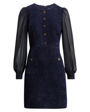 Eliza J Long Sleeve Mixed Media Sheath Dress - Blue