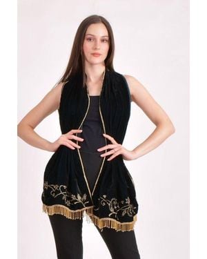 Ras Zari & Cutdana Hand Embroidered Velvet Scarf - Black