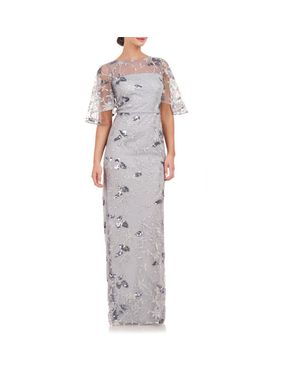 JS Collections Daphne Embroidered Sequin Column Gown - Metallic
