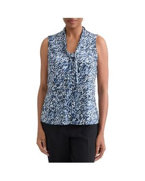 Kasper Blurred Print Tie Neck Sleeveless Top - Blue