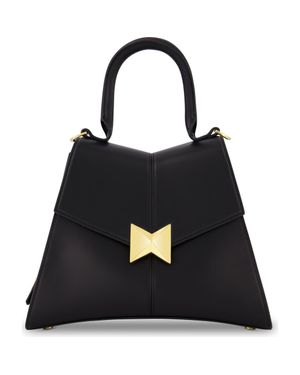 Mac Duggal Plated Hardware Angular Leather Handbag - Black
