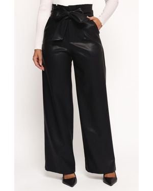 Petal & Pup Kieran Tie Waist Faux Leather Wide Leg Pants - Black