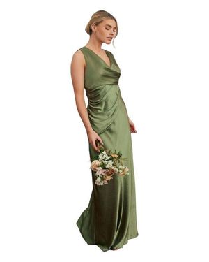 Six Stories Plunge Drape Satin Bridesmaid Dress - Green