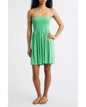 Rip Curl Surf Side Smocked Strapless Minidress - Green