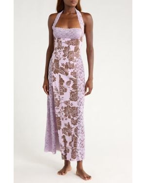 Free People Love You Most Print Lace Halter Maxi Dress - Purple