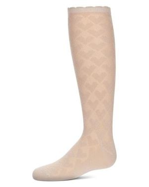 Memoi Open Work Heart Knee High Socks - Natural