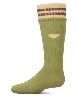 Memoi Ribbed Heart And Stripes Knee Sock - Green