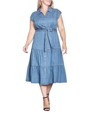 Standards & Practices Tiered Denim Midi Shirtdress - Blue