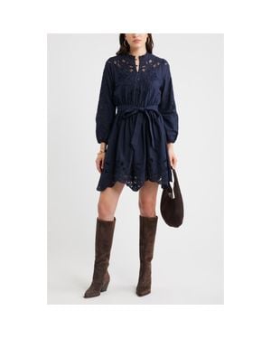 Chelsea28 Embroidered Long Sleeve Tie Waist Minidress - Blue