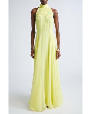 Givenchy Bow Back Pleated Silk Chiffon Gown - Yellow