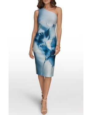 Donna Karan One Shoulder Midi Dress - Blue