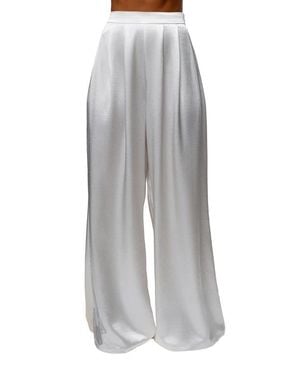 JLUXLABEL Pleated Wide Leg Satin Pants - Gray