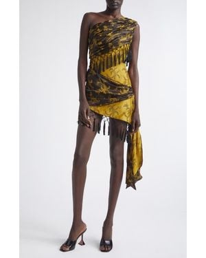 Kim Shui Andrea Fringe Silk Jacquard One-Shoulder Minidress - Multicolor