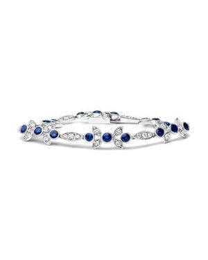 Haus of Brilliance 18K 1 3/4 Cttw Diamond & Sapphire Floral Link Bracelet - Blue