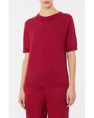 MM by Max Mara Orbita Short Sleeve Wool & Cashmere Sweater - Red