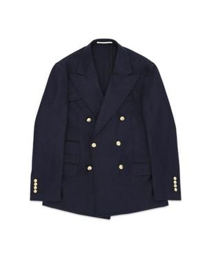 Fortela Classic Double-Breasted Merino Wool Blazer - Blue
