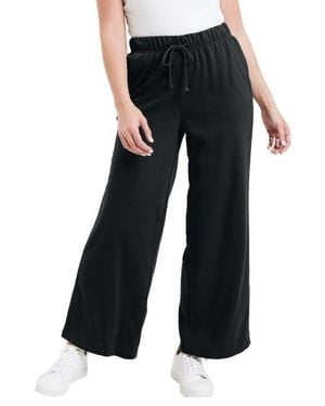 June + Vie French Terry Wide-Leg Pant - Black