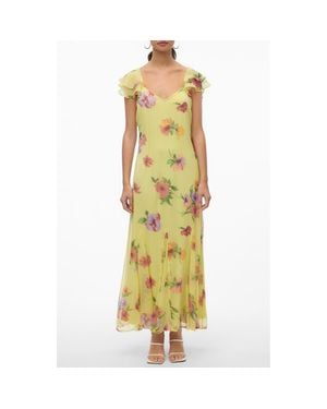 Vero Moda Smilla Floral Print Ruffle Dress - Yellow